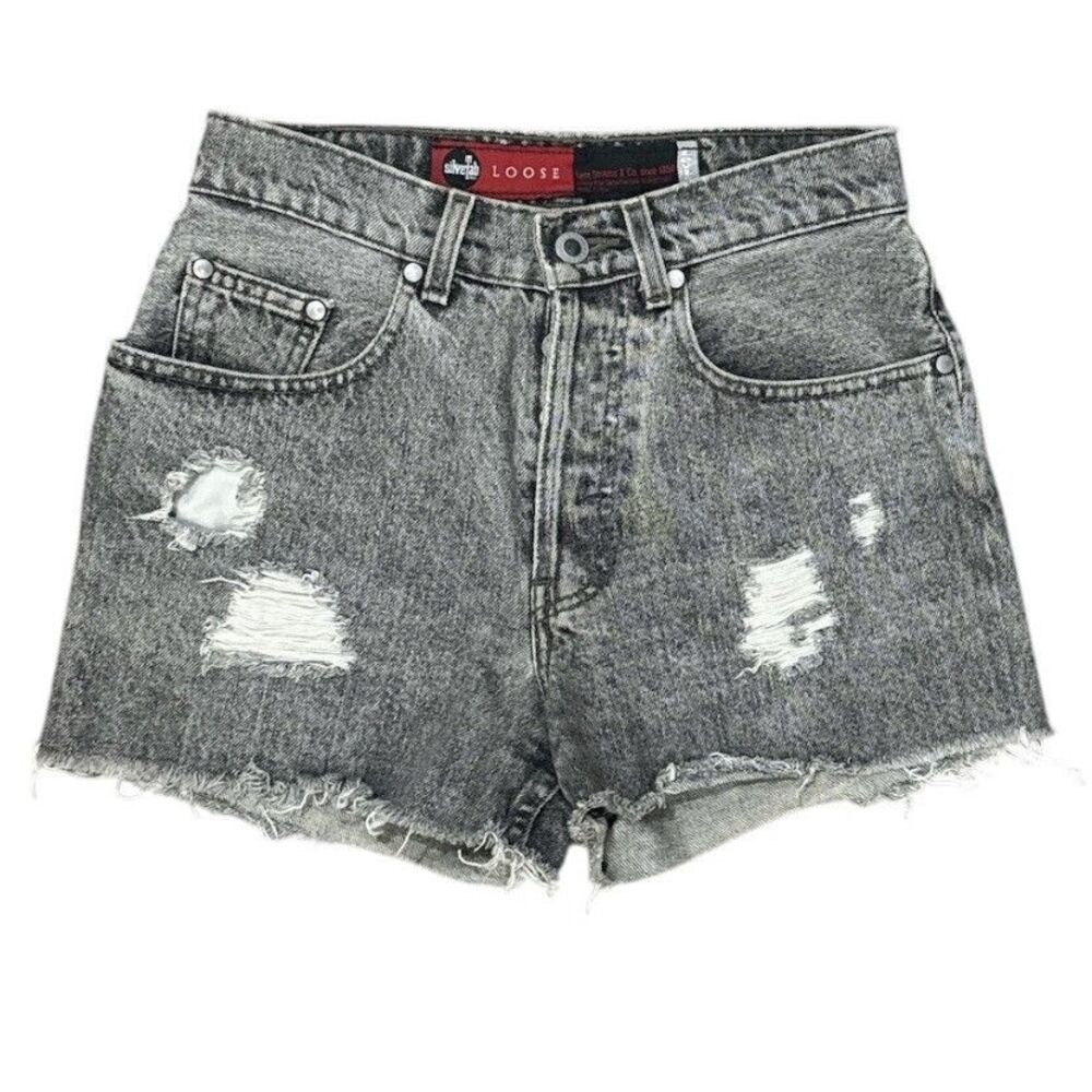 Vintage Levis Silver Tab Loose Denim Shorts Sz 28 Raw Hem Cut Off 90s Grunge Y2k